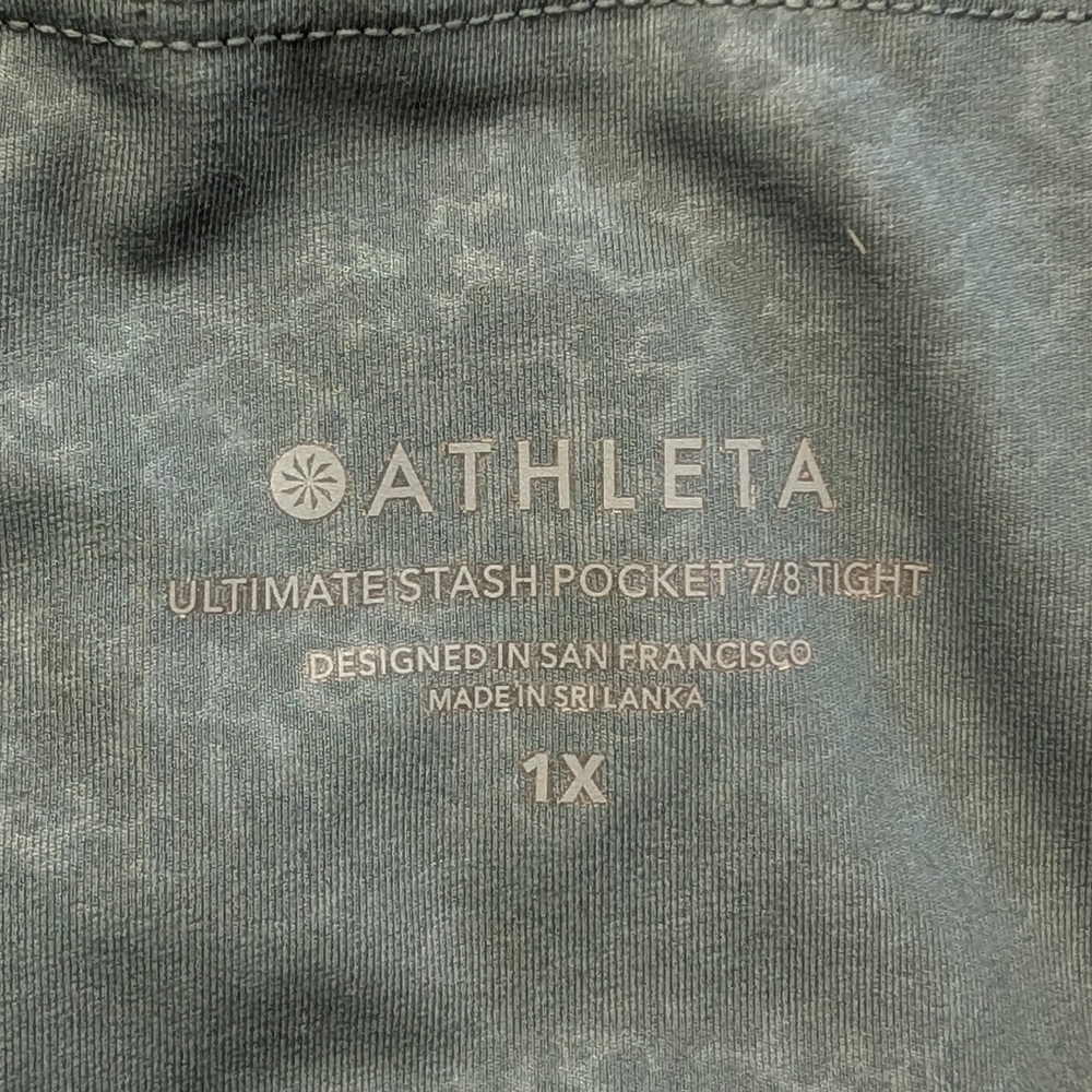 Athleta Green Static Ultimate Stash Pocket Textured 7/8 Tight Size 1X - Picture 3 of 9